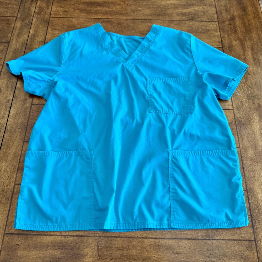 ScrubStar Aquamarine Blue Scrub Set V-Neck Top Large Cargo Pants Medium WM01T895